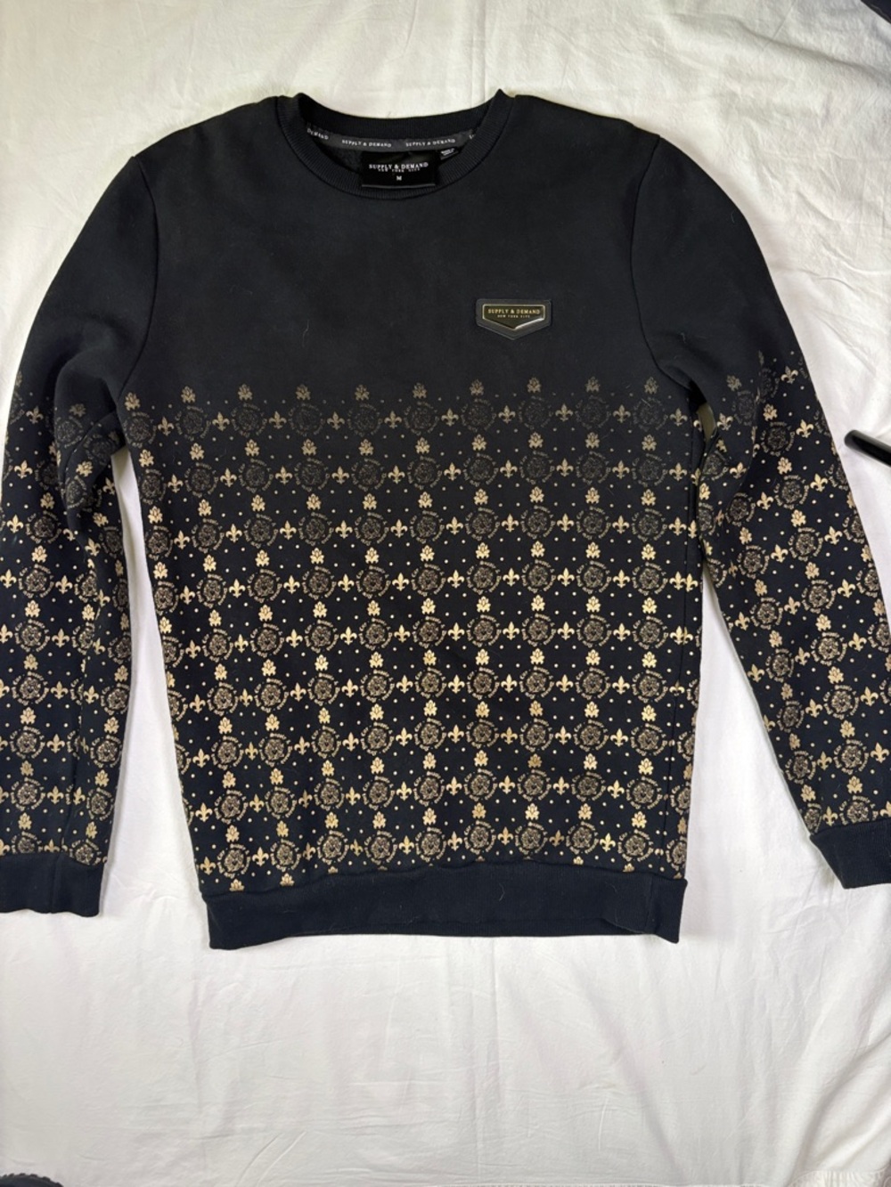 Supply and Demand Black Crewneck Sweater with Gold Motif
